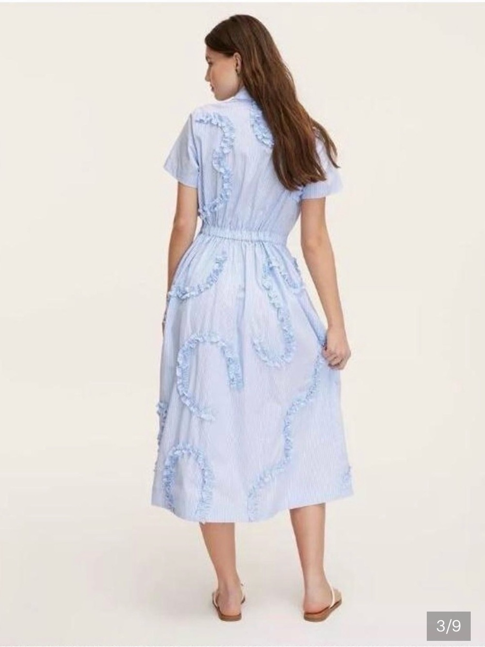 Light Blue Ruffle-Trim Button-Front Midi Dress - Picture 2 of 8